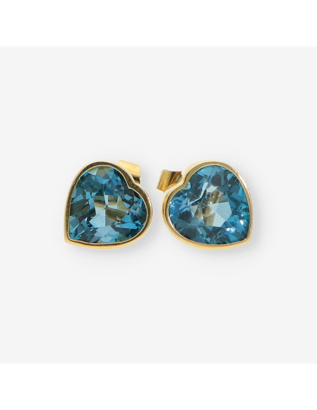 Pendientes corazÃ³n oro y p.azul
