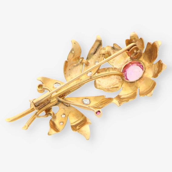 Broche oro piedra rosa y diamantes
