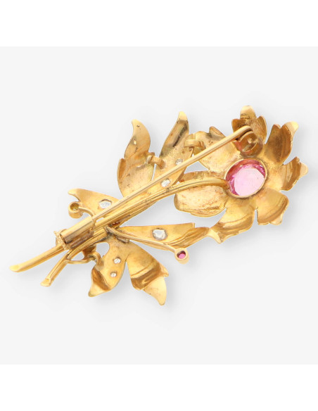 Broche oro piedra rosa y diamantes
