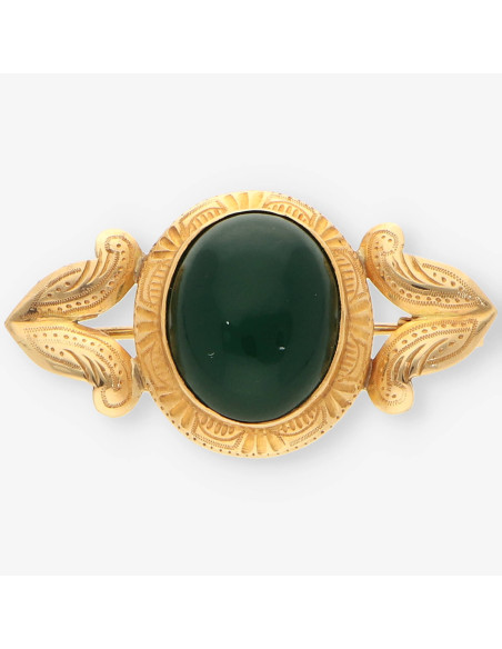 Broche oro y piedra verde