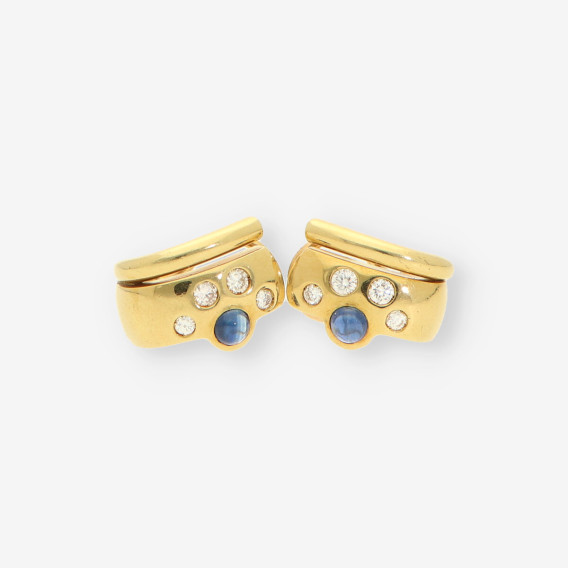 Pendientes zafiro  oro y brillantes