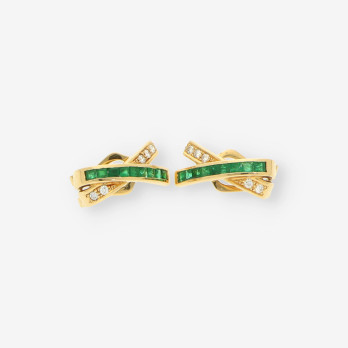 Pendientes Esmeralda oro y brillantes