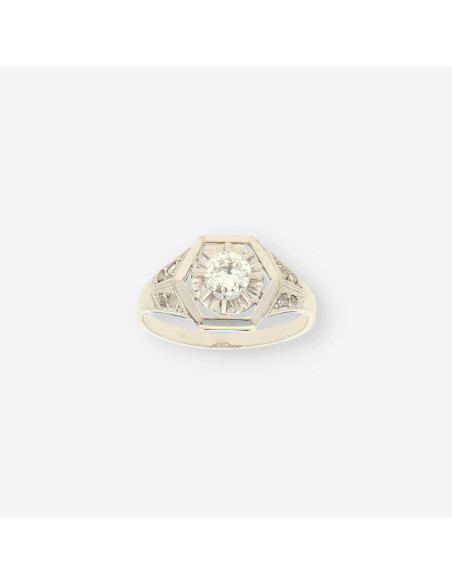 Anillo oro blanco y bri aprox. 0.50 Qt.