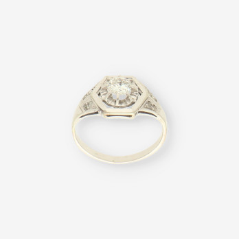 Anillo oro blanco y bri aprox. 0.50 Qt. 2