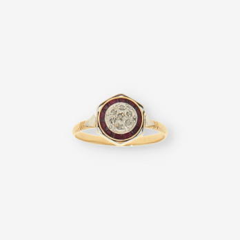 Anillo Vintage Diamantes,RubÃ­ y oro