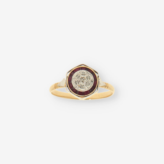 Anillo Vintage Diamantes,RubÃ­ y oro