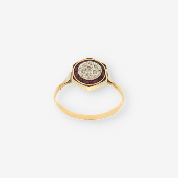 Anillo Vintage Diamantes,RubÃ­ y oro 2