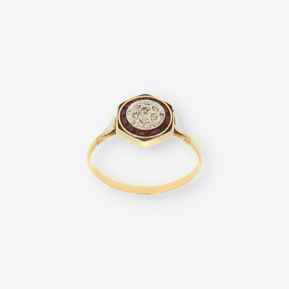 Anillo Vintage Diamantes,RubÃ­ y oro
