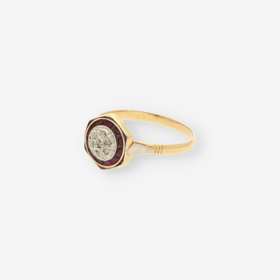 Anillo Vintage Diamantes,RubÃ­ y oro