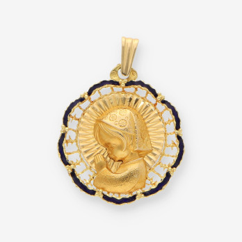 Medalla Virgen Esmalte azul y oro