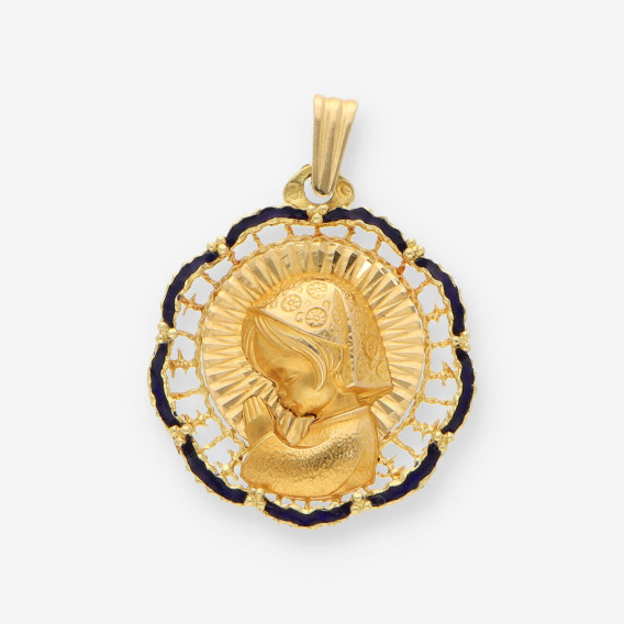 Medalla Virgen Esmalte azul y oro
