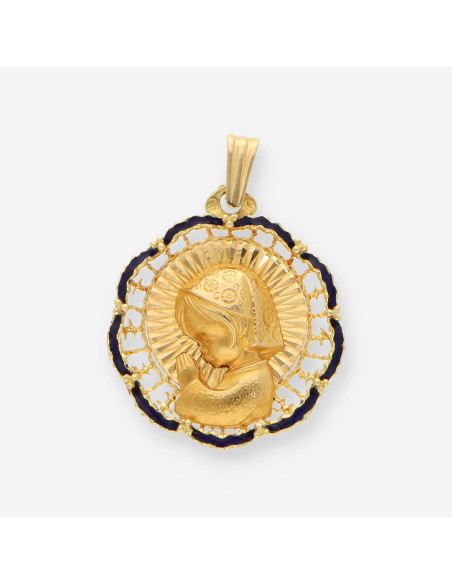 Medalla Virgen Esmalte azul y oro