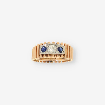 Anillo oro p. azul y diamantes