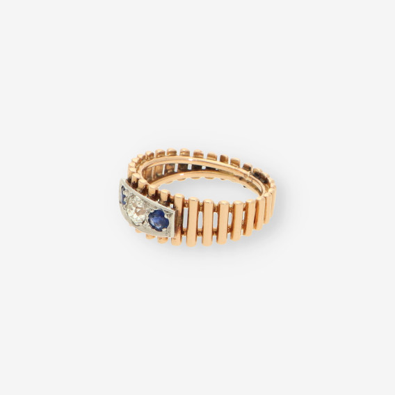 Anillo oro p. azul y diamantes