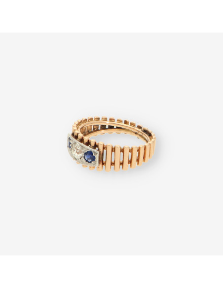 Anillo oro p. azul y diamantes