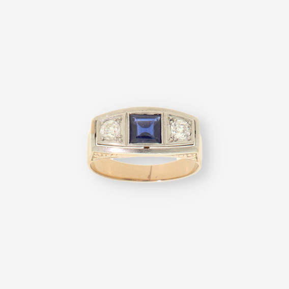 Anillo Vintage oro diamantes y zafiro