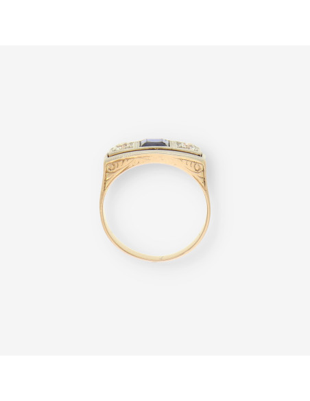 Anillo Vintage oro diamantes y zafiro