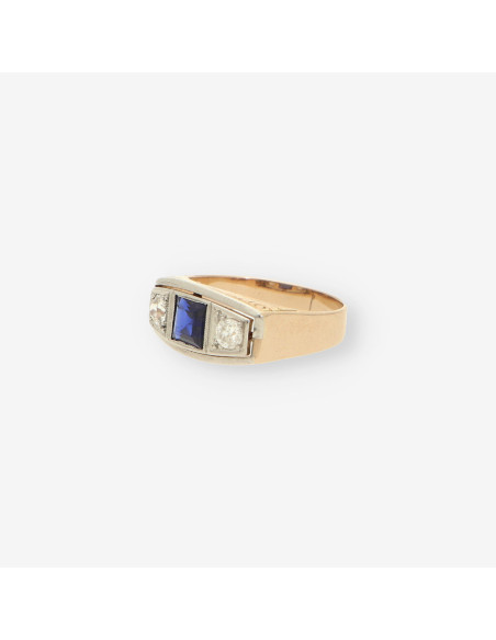 Anillo Vintage oro diamantes y zafiro