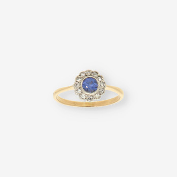 Anillo oro piedra azul y brillantes