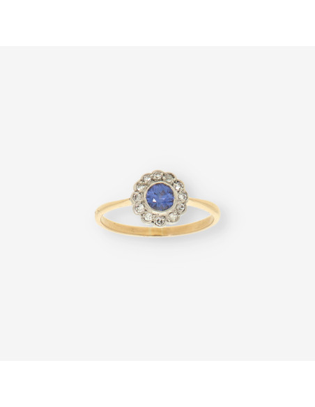 Anillo oro piedra azul y brillantes