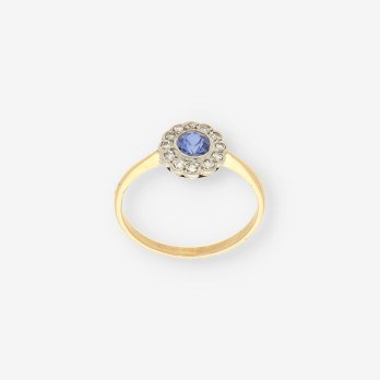 Anillo oro piedra azul y brillantes 2
