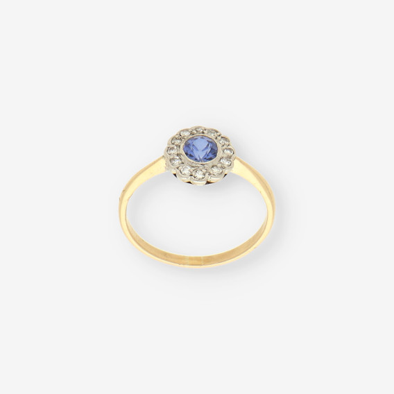 Anillo oro piedra azul y brillantes