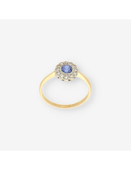 Anillo oro piedra azul y brillantes