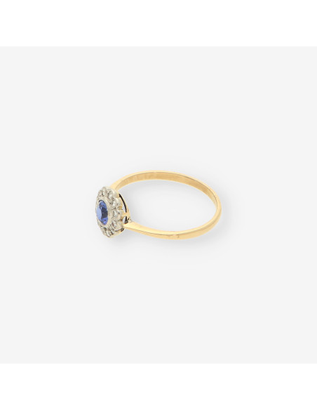 Anillo oro piedra azul y brillantes