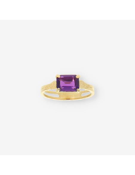 Anillo Solitario oro y p. lila