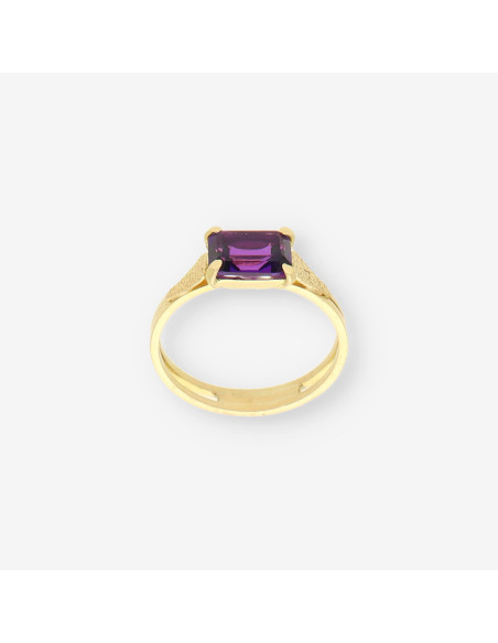 Anillo Solitario oro y p. lila