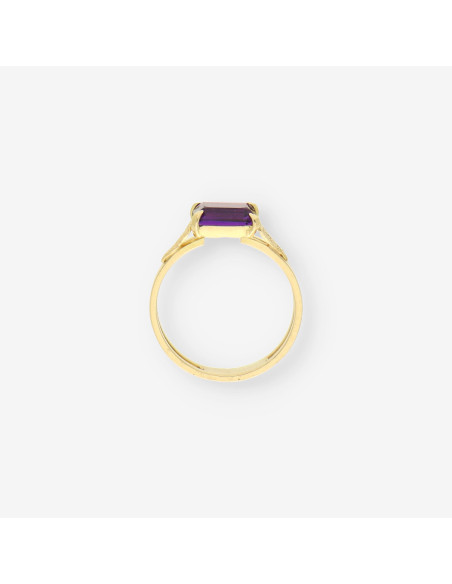 Anillo Solitario oro y p. lila