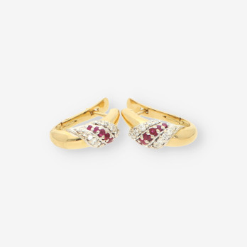 Pendientes oro bl/ama p. roja brillantes