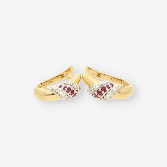 Pendientes oro bl/ama p. roja brillantes