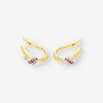Pendientes oro bl/ama p. roja brillantes 2