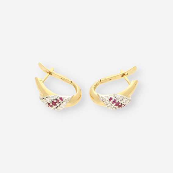 Pendientes oro bl/ama p. roja brillantes