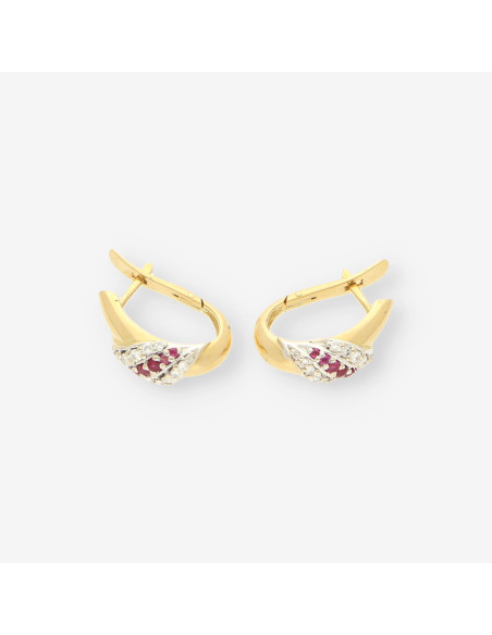 Pendientes oro bl/ama p. roja brillantes