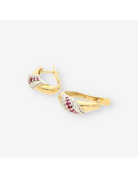 Pendientes oro bl/ama p. roja brillantes