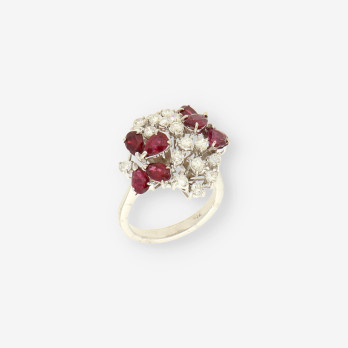 Anillo oro bl. rubÃ­ y brillantes 2