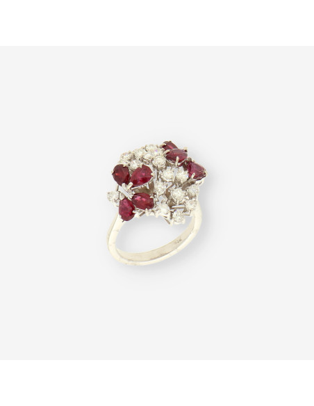 Anillo oro bl. rubÃ­ y brillantes