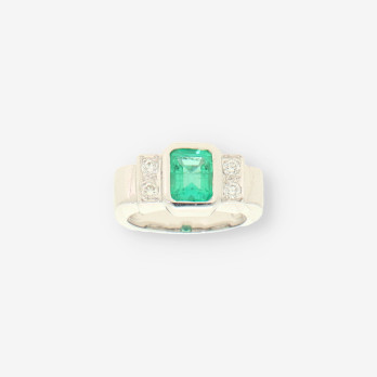 Anillo oro blanco Esmeralda y brillantes