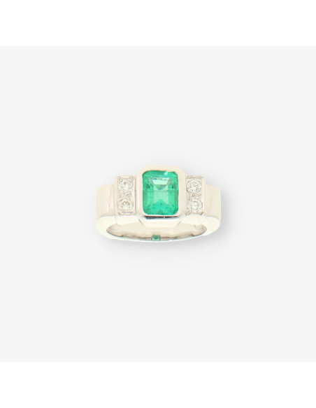 Anillo oro blanco Esmeralda y brillantes