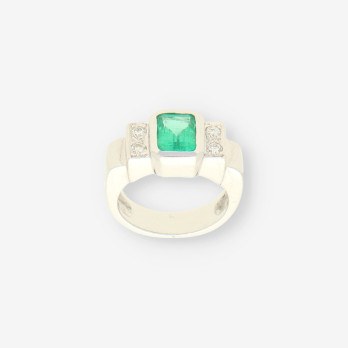 Anillo oro blanco Esmeralda y brillantes 2
