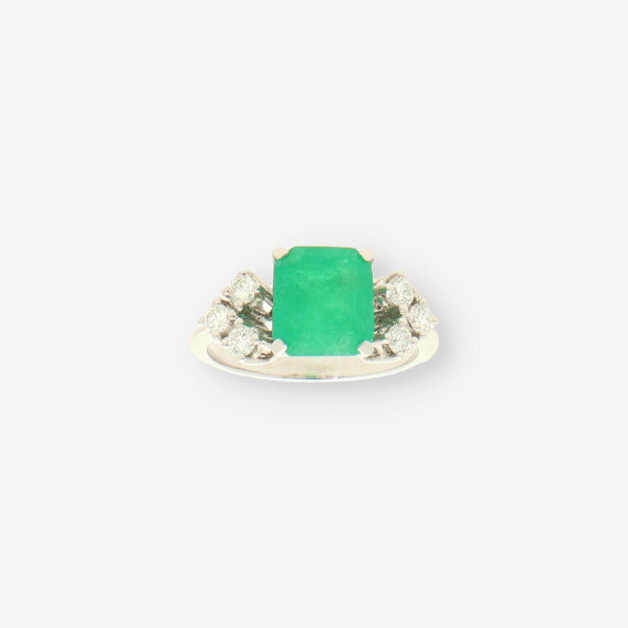 Anillo oro bl. Esmeralda y brillantes