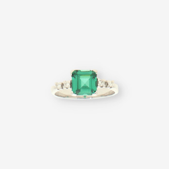 Anillo oro blanco p. verde y brillantes
