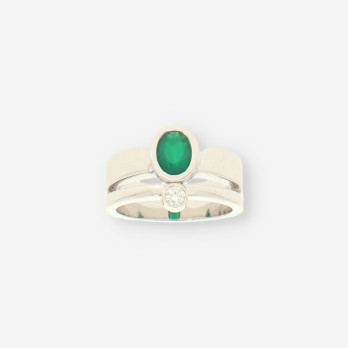 Anillo oro blanco, Esmeralda y brillante