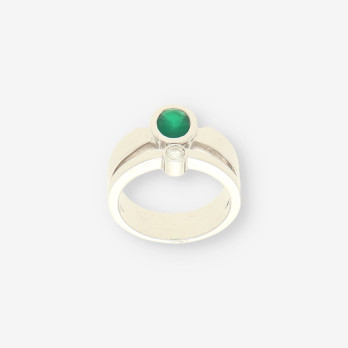 Anillo oro blanco, Esmeralda y brillante 2