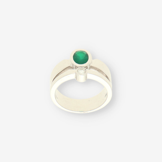 Anillo oro blanco, Esmeralda y brillante