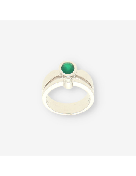 Anillo oro blanco, Esmeralda y brillante