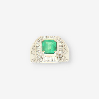 Anillo oro bl. Esmeralda y brillantes