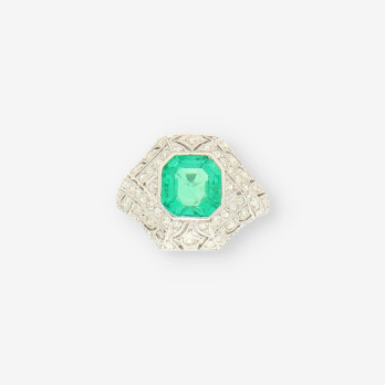 Anillo Vintage oro esmeralda y brillante